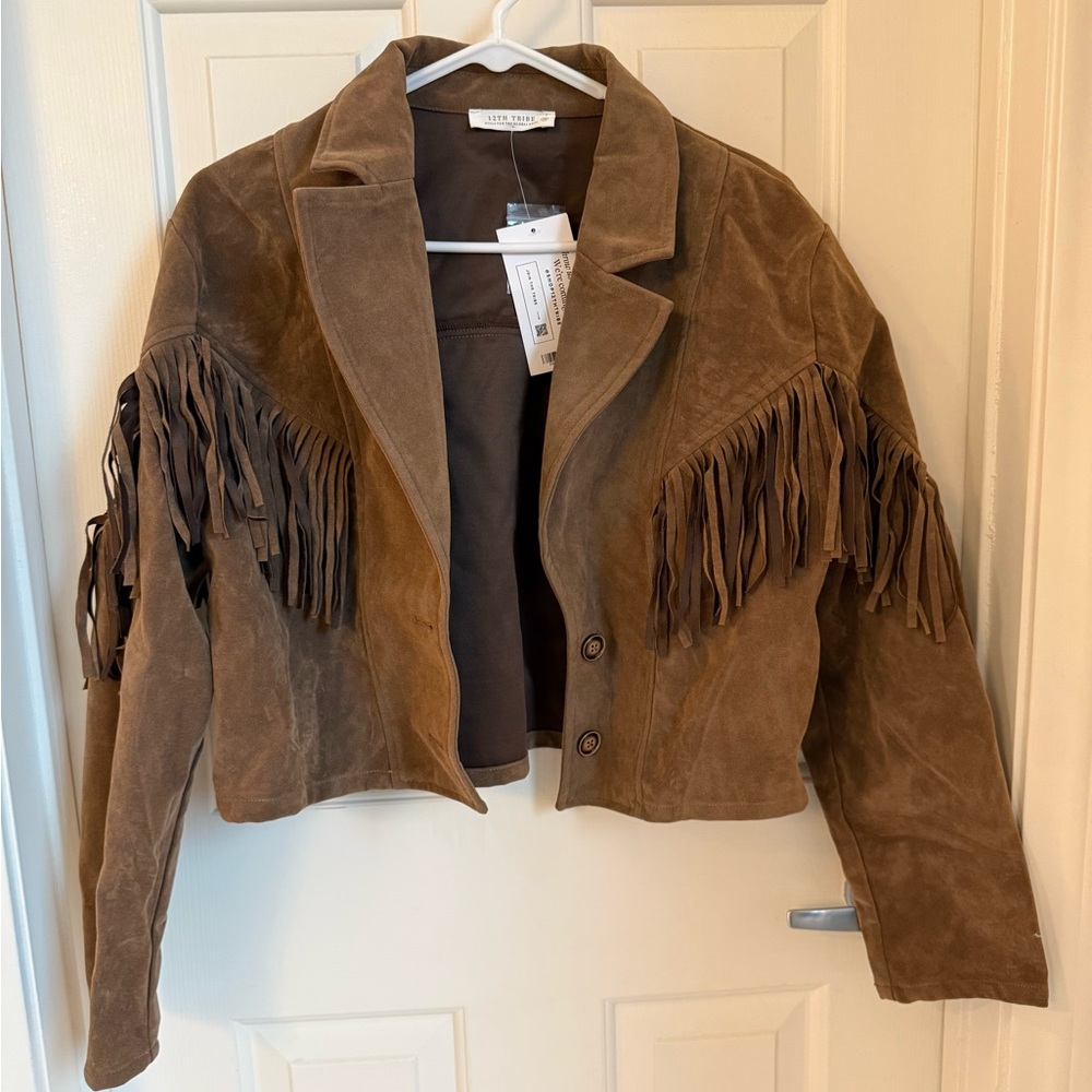 12th Tribe Brown Suede Fringe Jacket - Picture 3 of 5